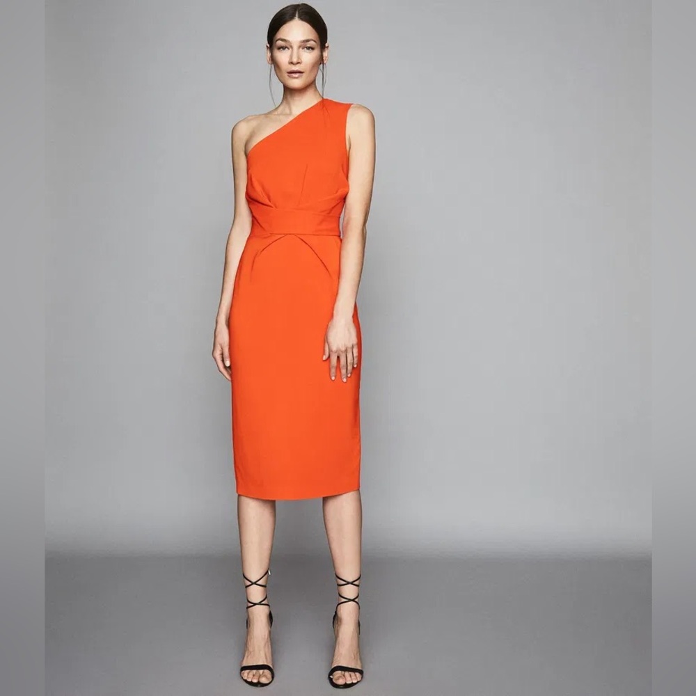 Reiss Laurent One-Shoulder Orange Dress